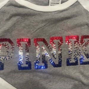 Victoria's Secret PINK red white and blue Sequin Logo Shirt